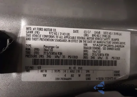 2017 Ford Focus Se from USA, damaged, VIN 1FADP3K28HL242824